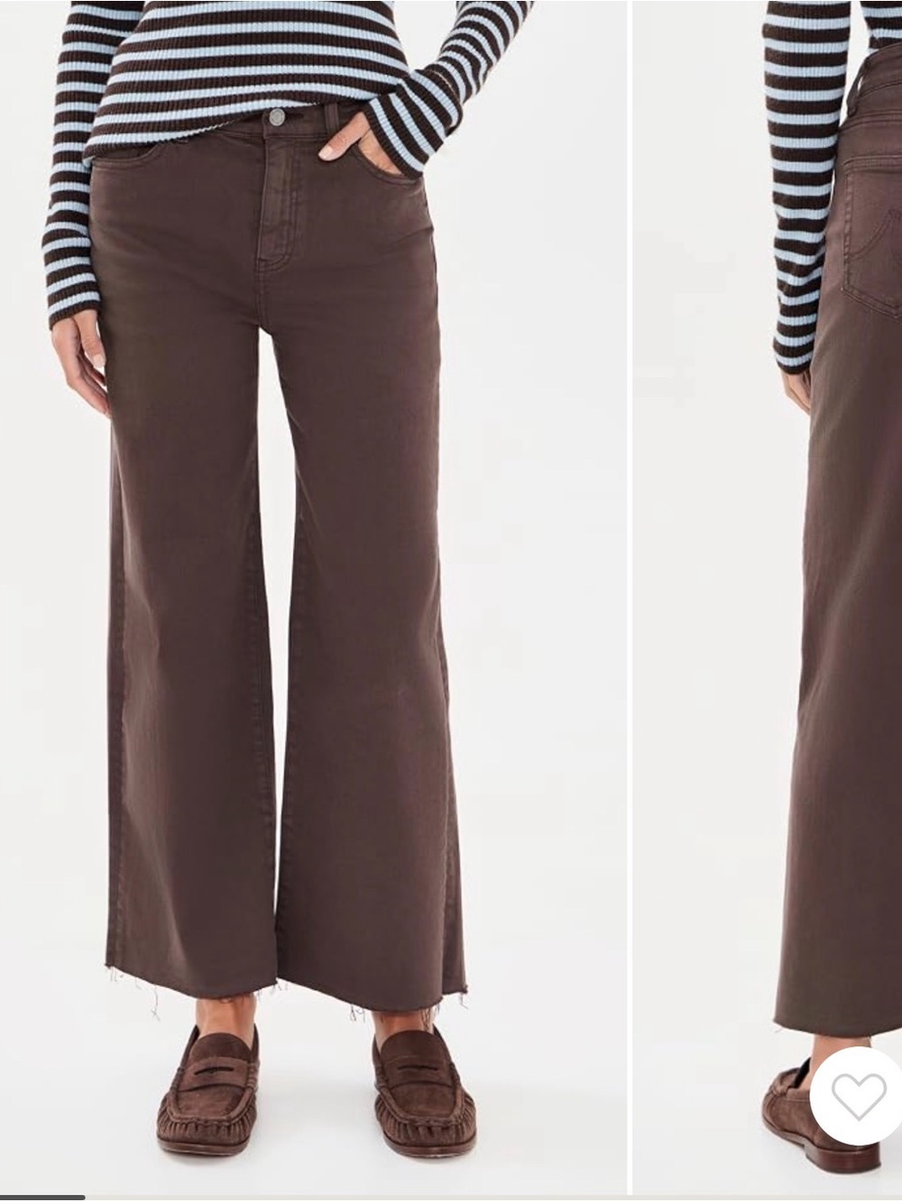 Ag Adriano Goldschmied Dark Brown Cropped Wide-Leg Jeans